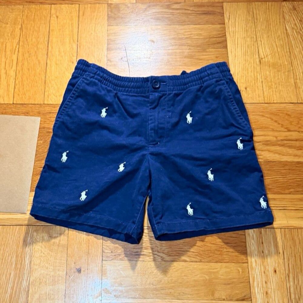 Polo Ralph Lauren Boys Blue Embroidered Chino Shorts Size 7 Twill Pockets